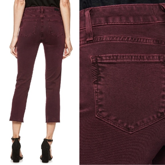 PAIGE • Hoxton Straight Crop jeans burgundy Vintage Dark Currant wine maroon - Picture 9 of 11